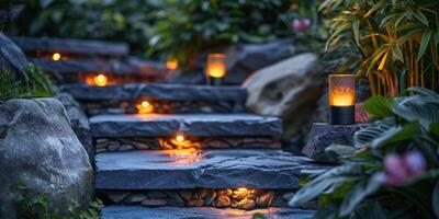 AI generated Stone Path Illuminated by Lit Candles photo