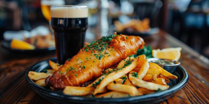 AI generated Fish and Chips With Side of Fries photo