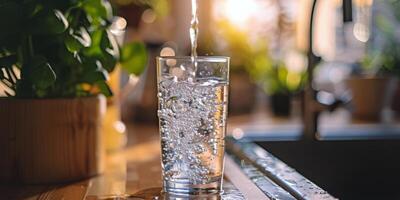 AI generated Person Filling Glass With Water From Faucet photo