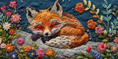 AI generated Close-Up of Colorful Embroidered Fox photo