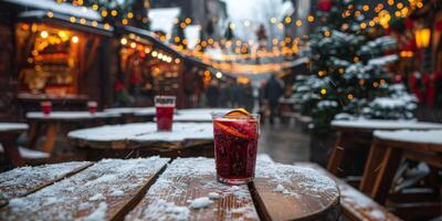 AI generated Glass of Beer on Wooden Table photo