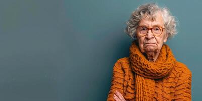 AI generated Elderly Woman in Scarf and Glasses photo