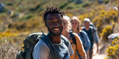 AI generated Group of People Walking on Trail photo