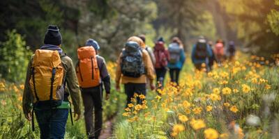 AI generated Group of People Walking on Trail photo