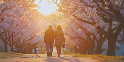 AI generated Two People Walking Down Path With Trees photo