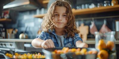 AI generated Little Girl by Frying Pan photo