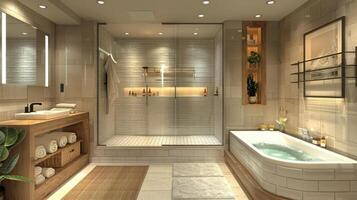 AI generated Modern Bathroom With Bathtub and Rug photo