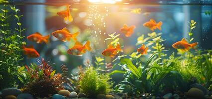 AI generated Group of Goldfish Swimming in Aquarium photo