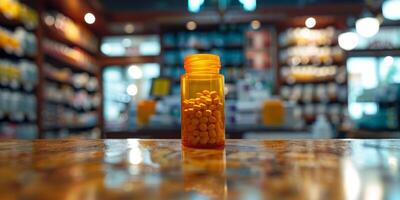 AI generated Yellow Pill Bottle on Counter photo