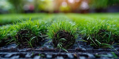 AI generated Grass Roll on Lush Green Field photo