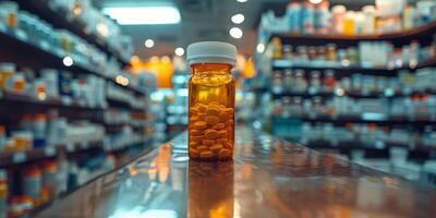 AI generated Bottle of Pills on Store Counter photo