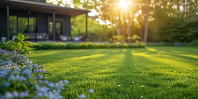 AI generated Large House With Abundant Flowers photo