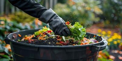 AI generated Person in Black Gloves Picking Up Plant photo