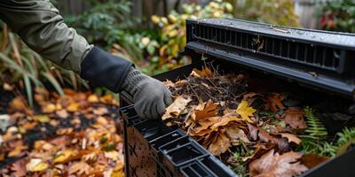 AI generated Person Picking up Leaves From a Bin photo