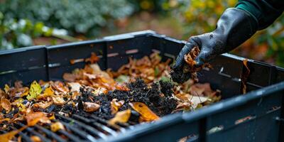 AI generated Person Picking up Leaves From a Bin photo