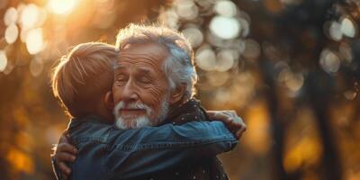 AI generated Older Man Hugging Younger Man in Park photo