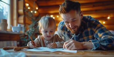 AI generated Man and Child Sitting at Table photo