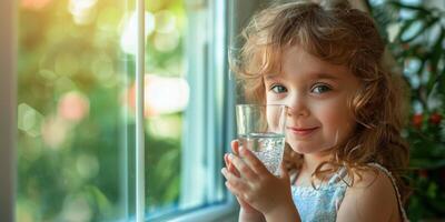 AI generated Little Girl Holding Glass of Water photo