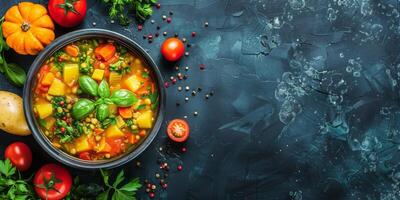 AI generated Fresh Vegetable Soup Surrounded by Assorted Vegetables photo