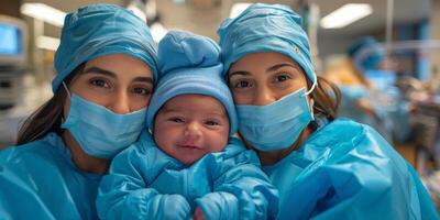 AI generated Two Women and Baby Wearing Surgical Masks photo