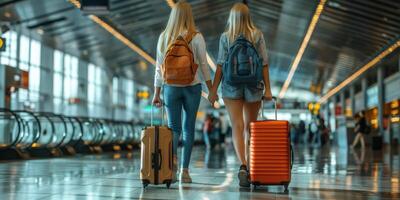 AI generated Two Women With Suitcases Walking Through an Airport photo