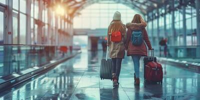 AI generated Two Women With Suitcases Walking Through an Airport photo