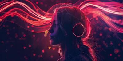 ai generado mujer escuchando a música con auriculares foto