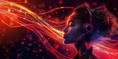 AI generated Woman Listening to Music With Headphones photo