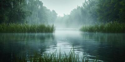 AI generated Water Body Surrounded by Trees and Grass photo