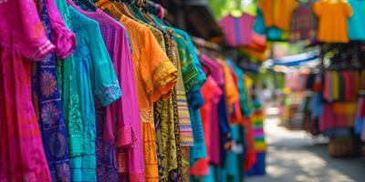 AI generated Row of Colorful Shirts on Rack photo