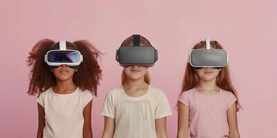 AI generated Group of Young Girls Wearing Virtual Glasses photo