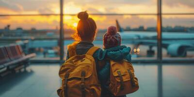 ai generado mujer participación niño en su brazos foto