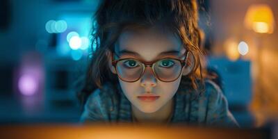 AI generated Young Woman Using Laptop at Table photo