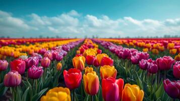 AI generated Vibrant Field of Red and Yellow Tulips photo