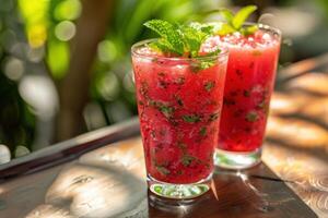 AI generated watermelon drink with mint sliced up photo