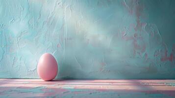 AI generated A minimalistic backdrop with a single decorated Easter egg in the corner. photo