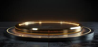 AI generated a gold circular stage on a black background photo