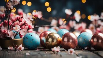 AI generated magic beautuful easter background with copy space photo