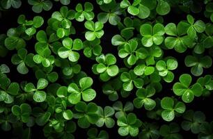AI generated shamrock clover leaves with a green frame on black ground photo