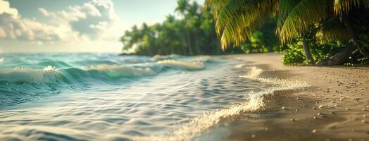ai generado el playa arena es en el playa de un tropical isla foto