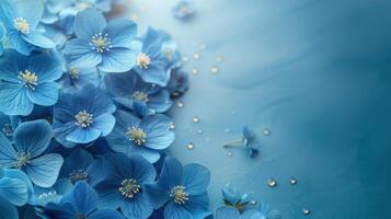 AI generated Abstract beautiful minimalistic background with blue flowers and lots of space for text photo