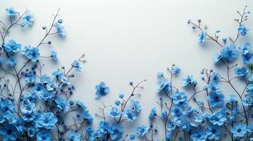 AI generated Abstract beautiful minimalistic background with blue flowers and lots of space for text photo