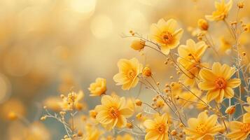 AI generated Abstract, beautiful minimalistic background with yellow flowers photo