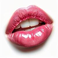 AI generated Close Up of Pink Lip on White Background photo