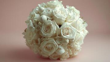 AI generated Bridal Bouquet of White Roses on Pink Background photo