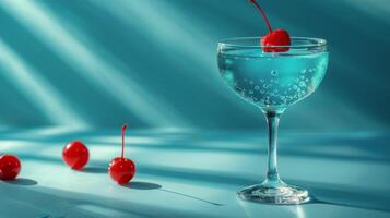 AI generated Blue Drink With Cherry on Top photo