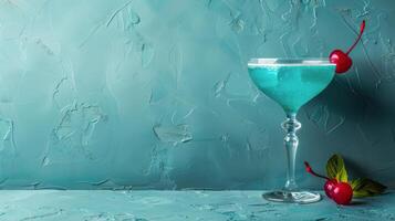 AI generated Blue Cocktail With Cherry on the Rim photo