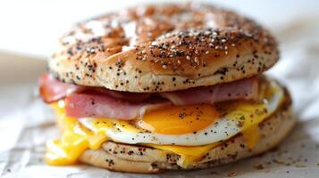 AI generated Bacon, Egg, and Cheese Sandwich on Bagel Bun photo