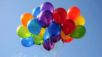 ai generado grupo de vistoso globos flotante en el aire foto