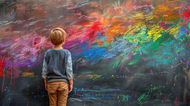 AI generated Little Boy Playing With Colored Crayons photo